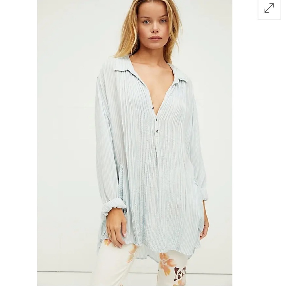 Free People FP ONE Waverley Stripe Tunic stripe blue white size medium - Picture 1 of 14